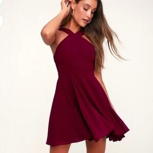 LuLu's Forevermore burgundy skater fit & flare lined dress woman's size small